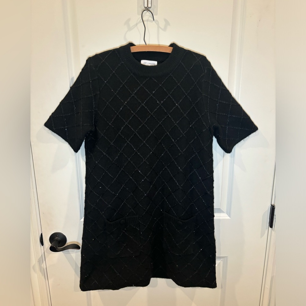 Lost + Wander Nouveau Noir Sequin Mini Sweater Dress, Size Large, Color Black